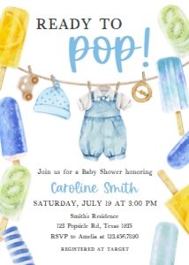 1076 Ready to Pop Baby Shower Invitation A: 1076 Ready to Pop Baby Shower Invitation Set