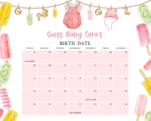 1078 Girl Ready to Pop Baby Shower Calendar 20x16 A: 1078 Girl Ready to Pop Baby Shower Calendar