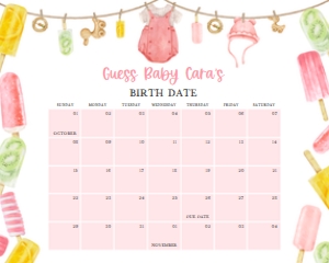 1078 Girl Ready to Pop Baby Shower Calendar 10x8 A: 1078 Girl Ready to Pop Baby Shower Calendar