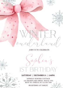 78BD Pink Ribbon Strawberry Birthday Invitation design preview