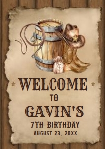79BD Country Western Birthday Welcome Sign A4 A: 79BD Country Western Birthday Welcome Sign