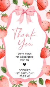 78BD Pink Ribbon Strawberry Birthday Favor Tag with Line A: 78BD Pink Ribbon Strawberry Birthday Favor Tag