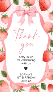 78BD Pink Ribbon Strawberry Birthday Favor Tag design preview