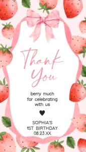 78BD Pink Ribbon Strawberry Birthday Favor Tag A: 78BD Pink Ribbon Strawberry Birthday Favor Tag