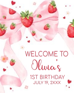 80BD Bow Strawberry Birthday Party Welcome Sign design preview