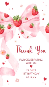 80BD Bow Strawberry Birthday Party Favor Tag A: 80BD Bow Strawberry Birthday Party Favor Tag