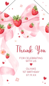 80BD Bow Strawberry Birthday Party Favor Tag design preview