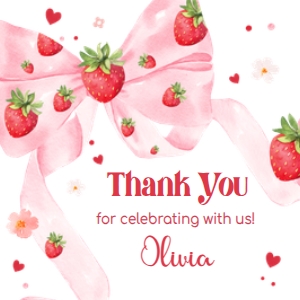 80BD Bow Strawberry Birthday Party Squared Favor Tag A: 80BD Bow Strawberry Birthday Party Round Favor Tag