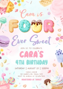 83BD Four Ever Sweet Birthday Invitation design preview