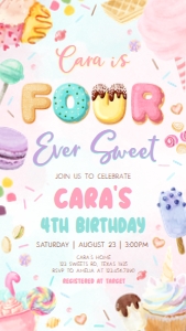 83BD Four Ever Sweet Birthday Invitation Mobile A: 83BD Four Ever Sweet Birthday Invitation