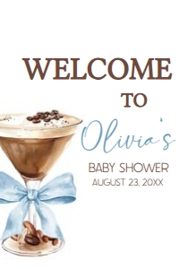 1097 Blue Bow Espresso Martini Baby Shower Welcome Sign 24x36 A: 1097 Blue Bow Espresso Martini Baby Shower Welcome Sign