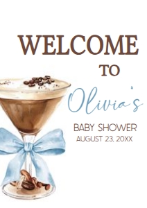 1097 Blue Bow Espresso Martini Baby Shower Welcome Sign A2 A: 1097 Blue Bow Espresso Martini Baby Shower Welcome Sign