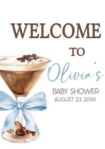 1097 Blue Bow Espresso Martini Baby Shower Welcome Sign A4 A: 1097 Blue Bow Espresso Martini Baby Shower Welcome Sign