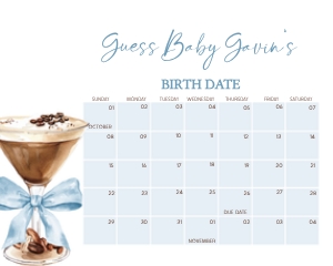 1097 Blue Bow Espresso Martini Baby Shower Calendar design preview