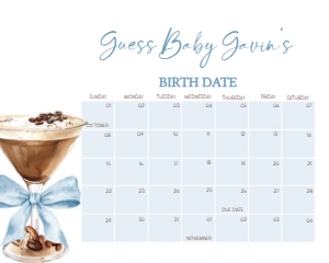 1097 Blue Bow Espresso Martini Baby Shower Calendar 20x16 A: 1097 Blue Bow Espresso Martini Baby Shower Calendar
