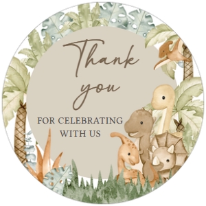 666 Neutral Hello Baby Dinosaur Baby Shower Round Favor Tag: 666 Neutral Hello Baby Dinosaur Baby Shower Mega Bundle