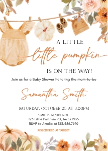 1107 Pumpkin Clothesline Baby Shower Invitation Set design preview