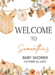 1107 Pumpkin Clothes Line Baby Shower Welcome Sign 11x15 A: 1107 Pumpkin Clothesline Baby Shower Welcome Sign