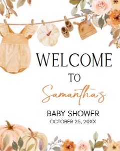 1107 Pumpkin Clothes Line Baby Shower Welcome Sign 16x20 A: 1107 Pumpkin Clothesline Baby Shower Welcome Sign