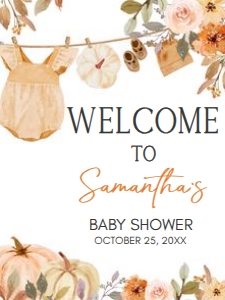 1107 Pumpkin Clothes Line Baby Shower Welcome Sign 18x24 A: 1107 Pumpkin Clothesline Baby Shower Welcome Sign