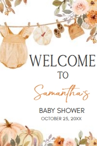 1107 Pumpkin Clothes Line Baby Shower Welcome Sign 20x30 A: 1107 Pumpkin Clothesline Baby Shower Welcome Sign