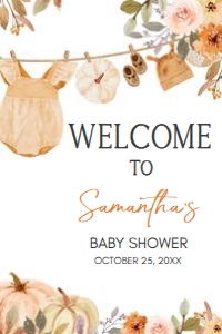 1107 Pumpkin Clothes Line Baby Shower Welcome Sign 24x36 A: 1107 Pumpkin Clothesline Baby Shower Welcome Sign