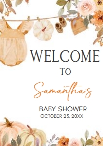 1107 Pumpkin Clothes Line Baby Shower Welcome Sign A1 A: 1107 Pumpkin Clothesline Baby Shower Welcome Sign