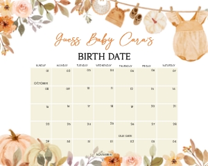1107 Pumpkin Clothesline Baby Shower Calendar design preview