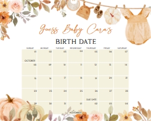 1107 Pumpkin Clothes Line Baby Shower Calendar 20x16 A: 1107 Pumpkin Clothesline Baby Shower Calendar
