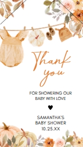 1107 Pumpkin Clothes Line Baby Shower Favor Tag with Line A: 1107 Pumpkin Clothesline Baby Shower Favor Tag