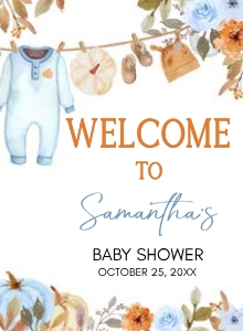 1109 Blue Pumpkin Clothes Line Baby Shower Welcome Sign design preview