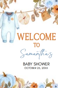 1109 Blue Pumpkin Clothes Line Baby Shower Welcome Sign 24x36 A: 1109 Blue Pumpkin Clothes Line Baby Shower Welcome Sign