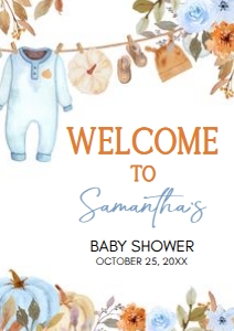 1109 Blue Pumpkin Clothes Line Baby Shower Welcome Sign A1 A: 1109 Blue Pumpkin Clothes Line Baby Shower Welcome Sign