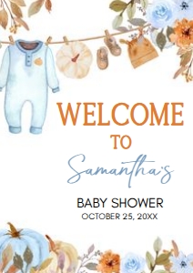 1109 Blue Pumpkin Clothes Line Baby Shower Welcome Sign A2 A: 1109 Blue Pumpkin Clothes Line Baby Shower Welcome Sign