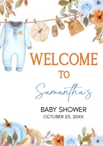 1109 Blue Pumpkin Clothes Line Baby Shower Welcome Sign A3 A: 1109 Blue Pumpkin Clothes Line Baby Shower Welcome Sign