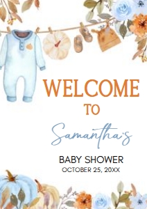 1109 Blue Pumpkin Clothes Line Baby Shower Welcome Sign A4 A: 1109 Blue Pumpkin Clothes Line Baby Shower Welcome Sign