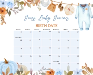 1109 Blue Pumpkin Clothes Line Baby Shower Calendar 10x8 A: 1109 Blue Pumpkin Clothes Line Baby Shower Calendar