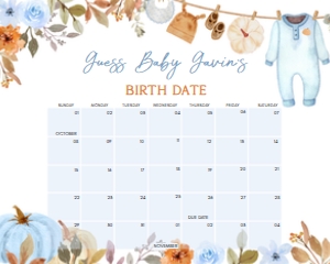 1109 Blue Pumpkin Clothes Line Baby Shower Calendar 20x16 A: 1109 Blue Pumpkin Clothes Line Baby Shower Calendar