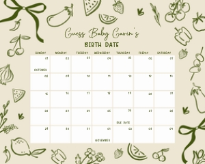 1108 Locally Grown Baby Shower Calendar design preview