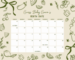 1108 Locally Grown Baby Shower Calendar 20x16 A: 1108 Locally Grown Baby Shower Calendar