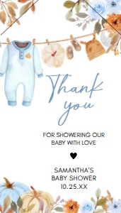 1109 Blue Pumpkin Clothes Line Baby Shower Favor Tag with Line A: 1109 Blue Pumpkin Clothes Line Baby Shower Favor Tag