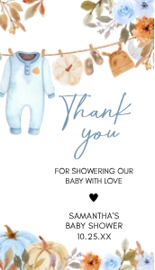 1109 Blue Pumpkin Clothes Line Baby Shower Favor Tag design preview