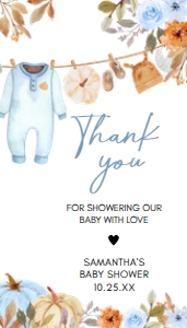 1109 Blue Pumpkin Clothes Line Baby Shower Favor Tag A: 1109 Blue Pumpkin Clothes Line Baby Shower Favor Tag