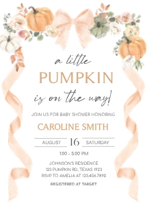 1110 Bow Pumpkin Baby Shower Invitation design preview