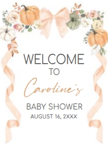 1110 Bow Pumpkin Baby Shower Welcome Sign 11x15 A: 1110 Bow Pumpkin Baby Shower Welcome Sign
