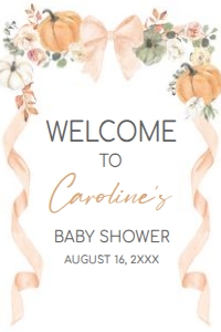 1110 Bow Pumpkin Baby Shower Welcome Sign 20x30 A: 1110 Bow Pumpkin Baby Shower Welcome Sign