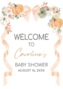 1110 Bow Pumpkin Baby Shower Welcome Sign A4 A: 1110 Bow Pumpkin Baby Shower Welcome Sign