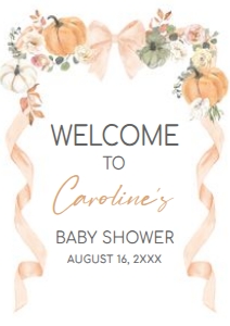 1110 Bow Pumpkin Baby Shower Welcome Sign A3 A: 1110 Bow Pumpkin Baby Shower Welcome Sign