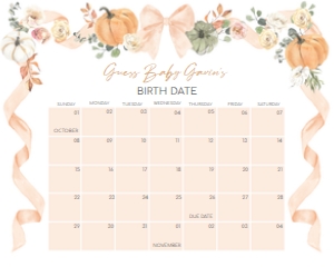 1110 Bow Pumpkin Baby Shower Welcome Calendar 20x16 A: 1110 Bow Pumpkin Baby Shower Mega Bundle