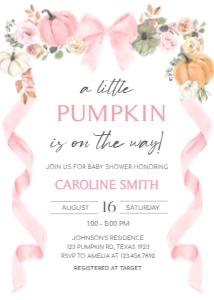 1110 Pink Bow Pumpkin Baby Shower Invitation B: 1110 Pink Bow Pumpkin Baby Shower Mega Bundle